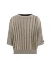 Brunello Cucinelli Women Openwork Knit Pattern Sweater With Sequins In Brown