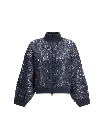 Brunello Cucinelli Sequined Cardigan In Blue