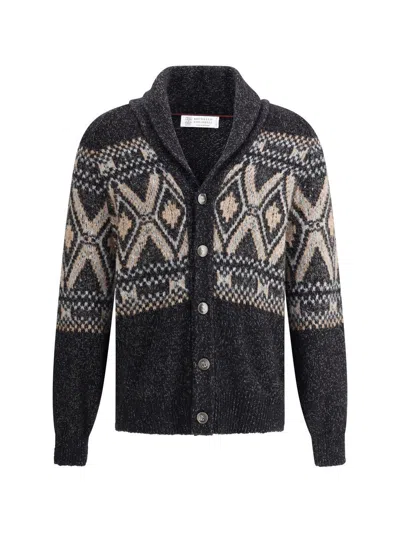 Brunello Cucinelli Virgin Wool Cardigan In Gray