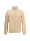 Brunello Cucinelli High-necked Cashmere Sweater With Zip Opening In Neutral