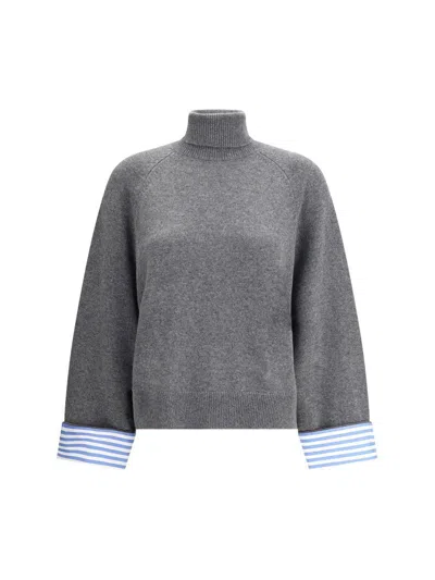 Brunello Cucinelli Striped-cuff Roll-neck Sweater In Gray