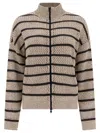 Brunello Cucinelli Open Knit Design Cardigan With Sequins In Beige
