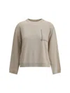 Brunello Cucinelli Silk And Wool Blended Sweater In Beige