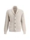 Brunello Cucinelli Beige Cotton Knitted Cardigan In Beige