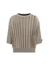 Brunello Cucinelli Women Openwork Knit Pattern Sweater With Sequins In Brown
