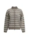 Brunello Cucinelli Women Open Knit Design Cardigan With Sequins In Beige