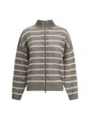 Brunello Cucinelli Women Open Knit Design Cardigan With Sequins In Beige