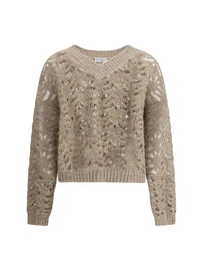 Brunello Cucinelli Linen Sweater In Beige