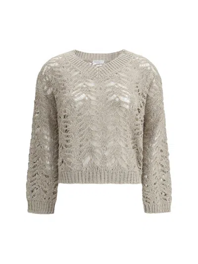 Brunello Cucinelli Linen Sweater In Beige