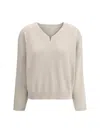 Brunello Cucinelli Cotton Sweater Dropped Shoulders Long Sleeves In Neutral