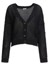 Brunello Cucinelli Open-weave Black Knitwear Cardigan With V-neckline In Black