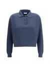 Brunello Cucinelli English Rib Cotton Polo-style Jersey With Jewellery In Blue