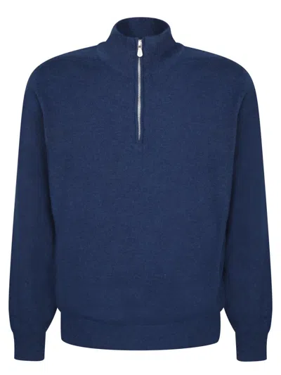 Brunello Cucinelli Sapphire Blue Cashmere Midzip Sweater