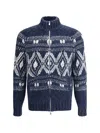 Brunello Cucinelli Geometric Jacquard Cardigan In Wool And Cashmere In Multi