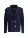 Brunello Cucinelli Double Breasted Ribbed Knit Button Cardigan In Blue