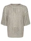 Brunello Cucinelli Open Knit Sweater With Sequined Stripes In Gray