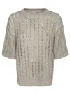 Brunello Cucinelli Open Knit Sweater With Sequined Stripes In Gray