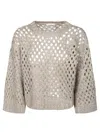 Brunello Cucinelli Beige Silk Sweater With Sequins In Brown