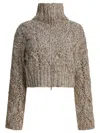 Brunello Cucinelli Cropped Cable Knit High Neck Sweater In Brown