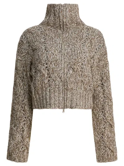 Brunello Cucinelli Cropped Cable Knit High Neck Sweater In Gold