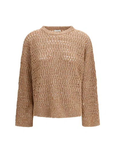 Brunello Cucinelli Women Openwork Sweater In Brown
