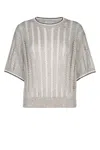 Brunello Cucinelli Open Knit Sweater With Sequined Stripes In Gray