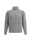 Brunello Cucinelli Men Buttoned Turtleneck Sweater In Gray