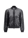 Brunello Cucinelli Sequinned Zipped Jacket In Grey