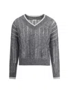 Brunello Cucinelli Women Perforated Sweater With Sequins In Grey