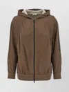Brunello Cucinelli Brown Sweatshirt With Fixed Hood And Monil Detail On The Sleeve In Cotton Blend W