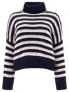 Brunello Cucinelli Striped Sweater In Wool And Cashmere In Navy