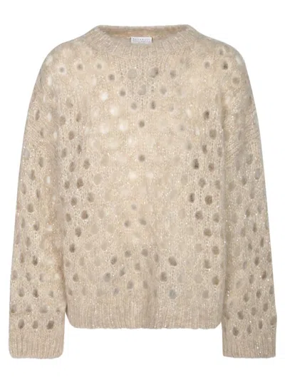 Brunello Cucinelli Mohair Sweater With Sequins In Beige In Neutral