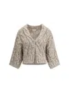 Brunello Cucinelli Chunky Knit Sweater With Deep V-neckline And Cable Design In Neutral