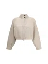 Brunello Cucinelli Cashmere Cardigan With High Collar And Pockets In Neutral