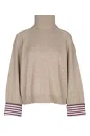 Brunello Cucinelli Women's Cashmere Turtleneck Sweater With Shiny Shirt Details In Neutral