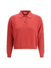 Brunello Cucinelli Ribbed Cotton Knit Polo Shirt In Red