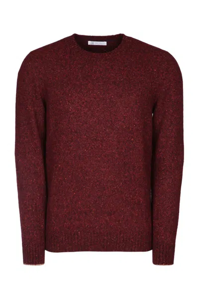 Brunello Cucinelli Textured Crew Neck Long Sleeve Sweater In Red