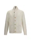 Brunello Cucinelli Cashmere Cardigan With Cable Knit Design In Neutral