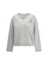 Brunello Cucinelli Cotton Cable Knit Sweater Sweaters And Cardigans Gray In White