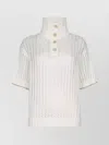 Brunello Cucinelli White High Neck Sweater With Perforated Design In Animal Print