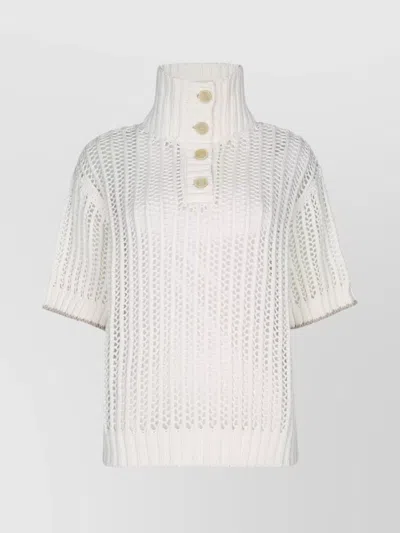 BRUNELLO CUCINELLI KNITWEAR WITH BUTTON DETAIL AND HIGH NECK