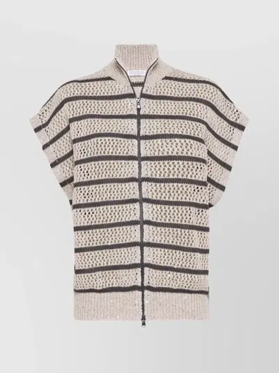 Brunello Cucinelli Knitwear With Cap Sleeves And High Collar