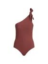 Brunello Cucinelli One Shoulder Swimsuit High Cut Embellished Knot In Brown
