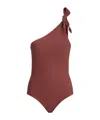 Brunello Cucinelli One Shoulder Swimsuit High Cut Embellished Knot In Burgundy