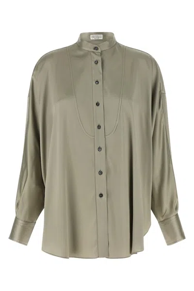Brunello Cucinelli Korean Collar Shirt Long Sleeves Design In Brown