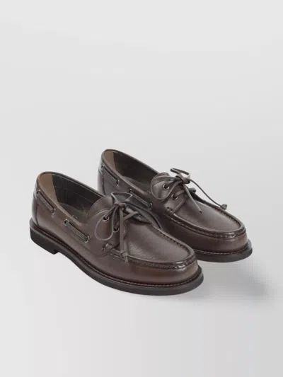 Brunello Cucinelli Lace Detail Leather Loafers In Brown