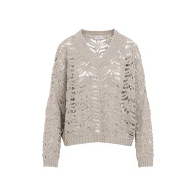 Brunello Cucinelli Lace Effect Knit Pullover Women In Neutral
