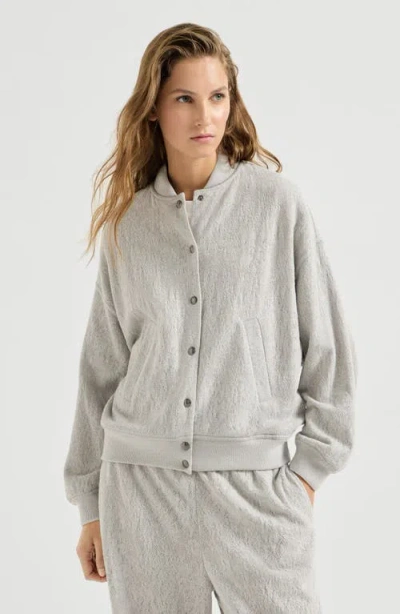 Brunello Cucinelli Lace Flowers Jersey Sweatshirt In Light Grey