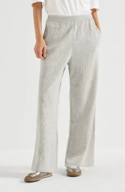 Brunello Cucinelli Lace Flowers Jersey Track Trousers In Light Grey