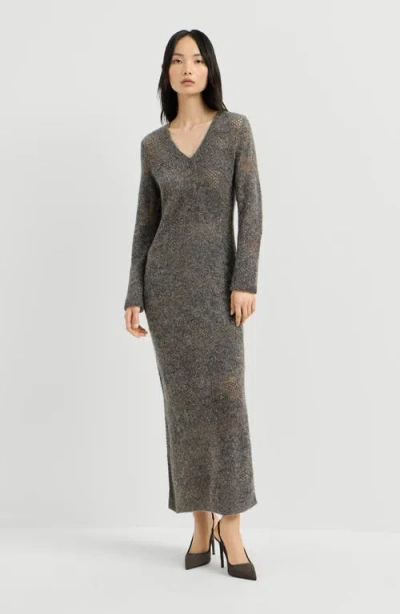 Brunello Cucinelli Lace Flowers Knit Dress In Sparkling Mohair And Virgin Wool In Black